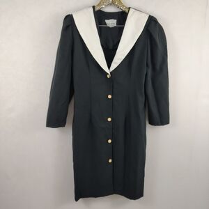 Vintage 80s Classic Apparel Women's Black White Plus Size Midi Dress Size 18WP